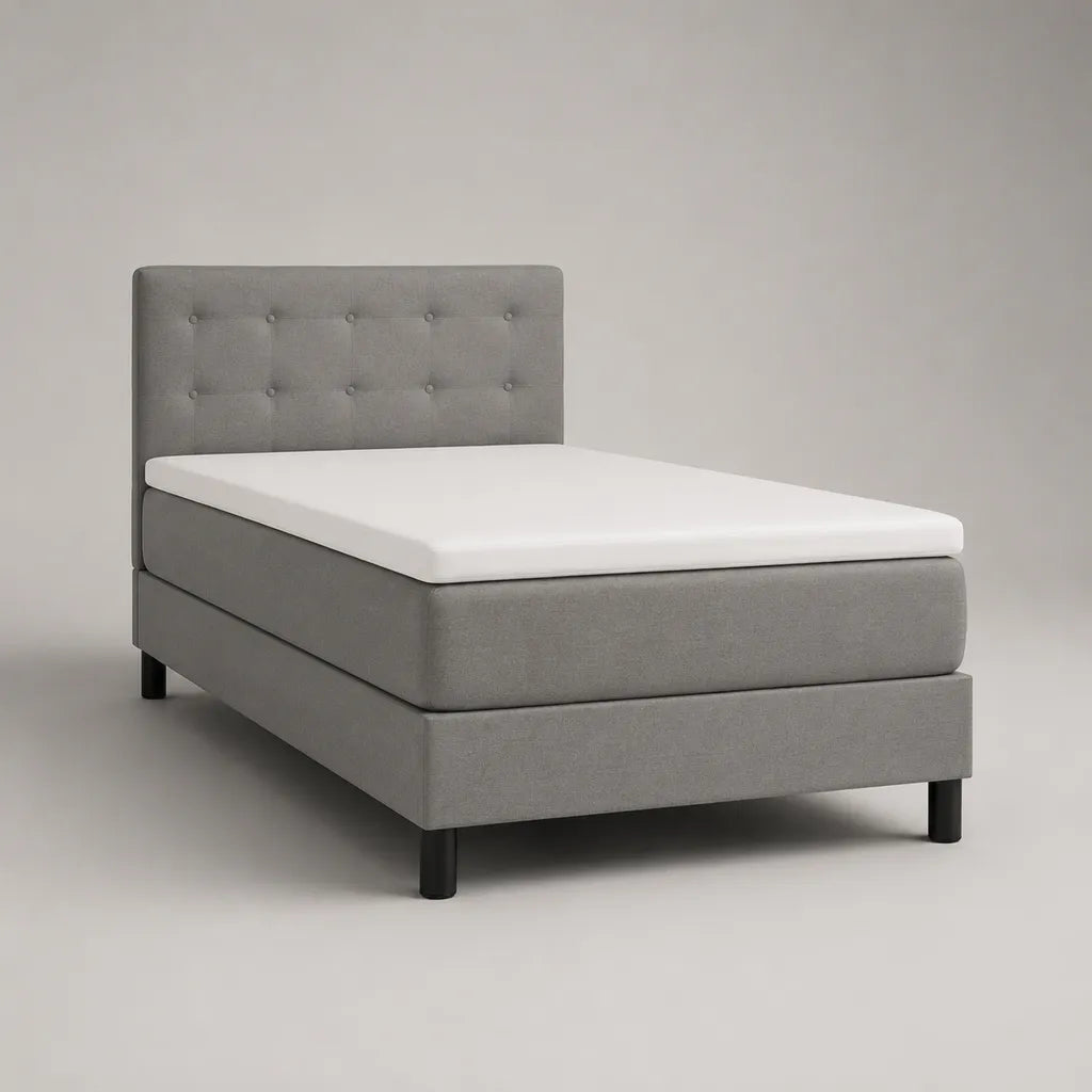 Letto continentale 120 × 200 cm con materassi, materassi e testa di letto in tessuto grigio