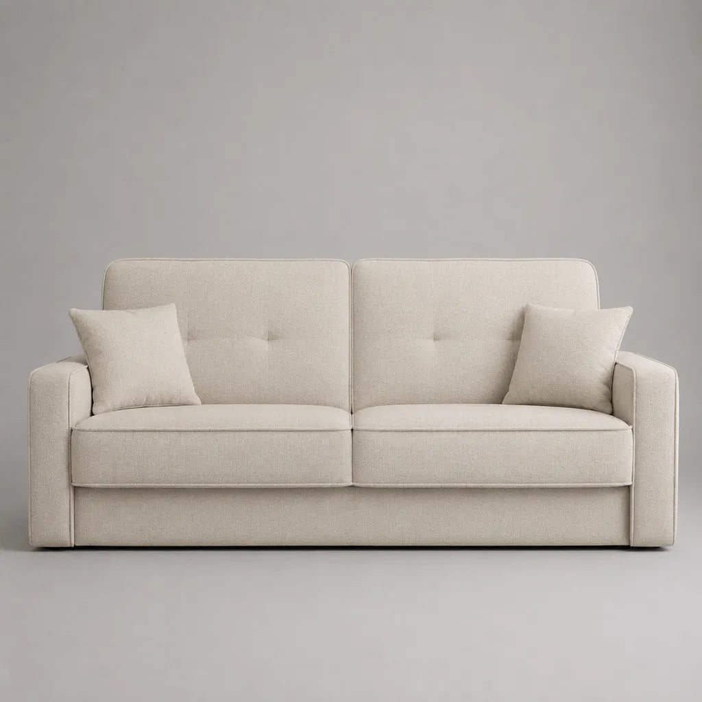 Divano a 3 posti in tessuto riccio beige chiaro, 200 × 90 × 85 cm