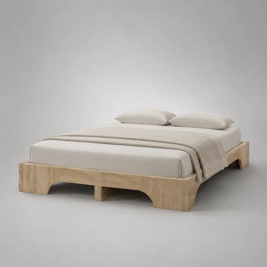 Telaio matrimoniale in legno massello senza testata, rovere naturale, letto 160 × 200 cm, dimensioni 176 × 216 × 40 cm