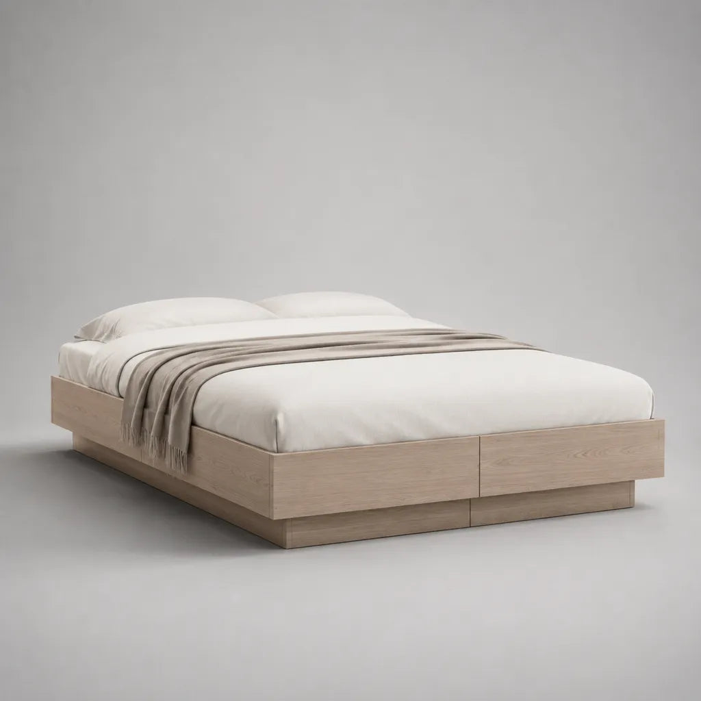 Letto matrimoniale in pannello di particelle in melamina con 2 cassetti, letto 160 × 200 cm, 166 × 206 × 45 cm dimensioni, rovere leggero