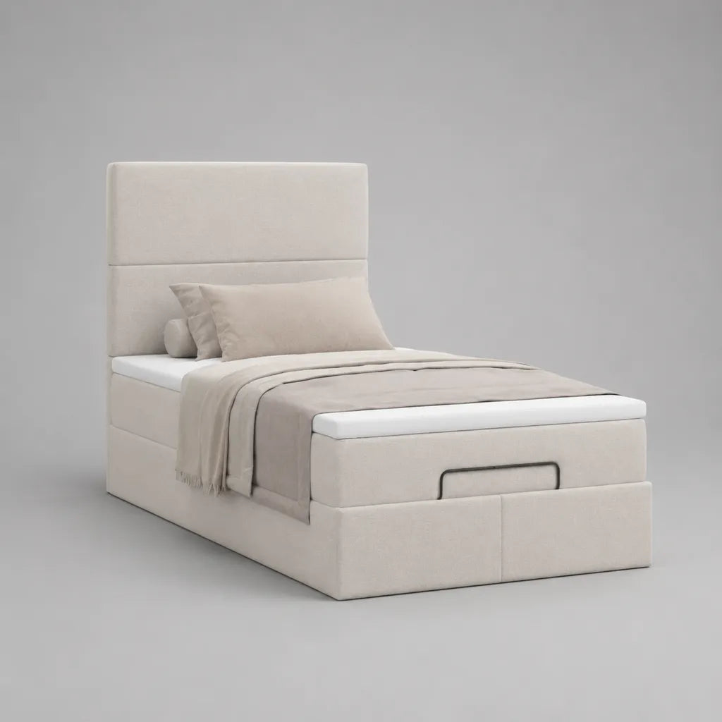Letto petto a 1 posto 90 × 200 cm in legno e metallo, tessuto beige, letto estraibile, 105 × 215 × 140 cm