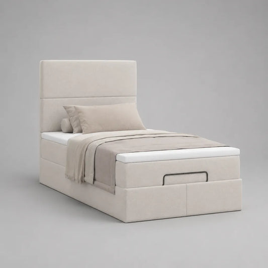 Letto petto a 1 posto 90 × 200 cm in legno e metallo, tessuto beige, letto estraibile, 105 × 215 × 140 cm