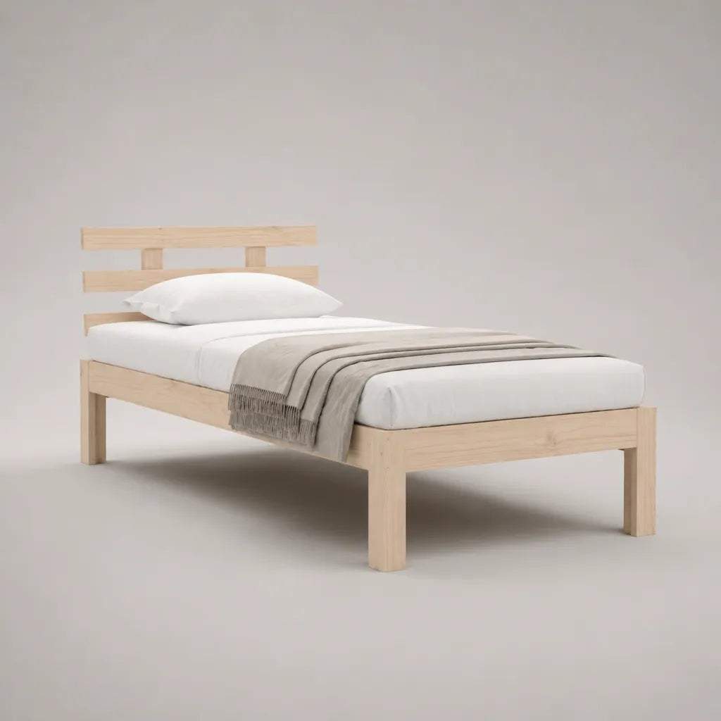 Letto singolo rettangolare in pino massello naturale con letto con latte, letto 90 × 200 cm