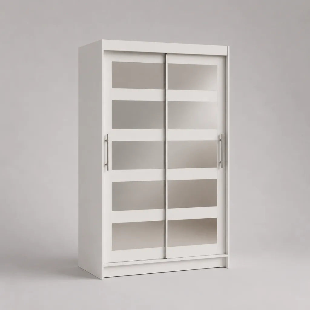 Armadio scorrevole a 2 porte in pannello a particelle bianco e grigio e vetro, 120 × 60 × 200 cm