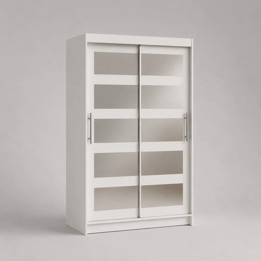 Armadio scorrevole a 2 porte in pannello a particelle bianco e grigio e vetro, 120 × 60 × 200 cm