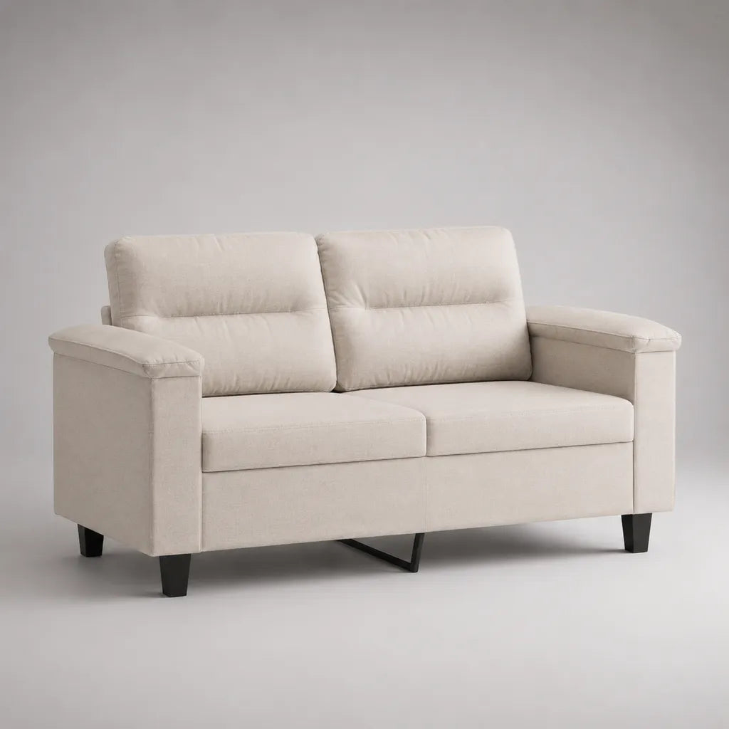 Divano destro 2 sedili in crema di velluto poliestere, 160 × 82 × 88 cm
