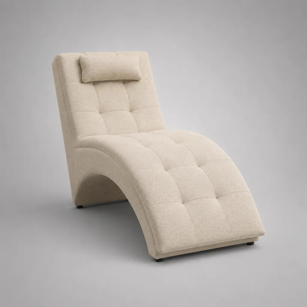 1 seduta lunga in tessuto imbottito, forma curva, crema, 165 × 70 × 90 cm