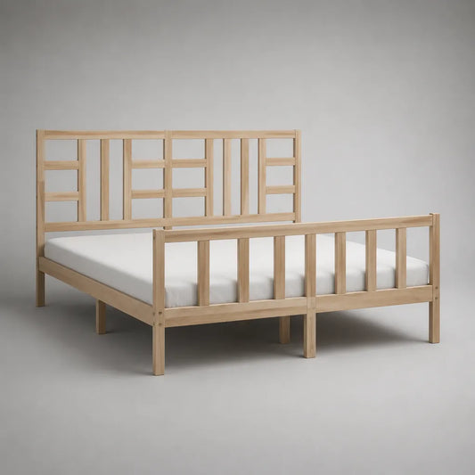 Telaio letto matrimoniale 160 × 200 cm in pino massello, legno naturale, dimensioni 168 × 208 × 110 cm