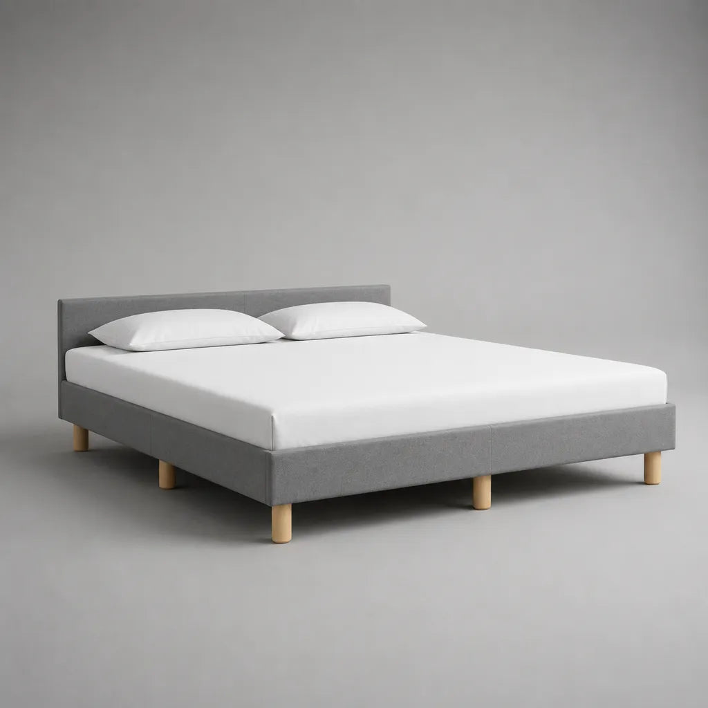 Telaio matrimoniale imbottito grigio chiaro con letto con latte letto, letto 160 × 200 cm, dimensioni 208 × 168 × 85 cm