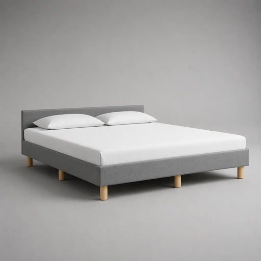 Telaio matrimoniale imbottito grigio chiaro con letto con latte letto, letto 160 × 200 cm, dimensioni 208 × 168 × 85 cm