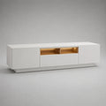 Armadio TV MDF basso e pannello di particelle, bianco opaco e rovere naturale, 200 × 40 × 60 cm, con illuminazione integrata e stoccaggio