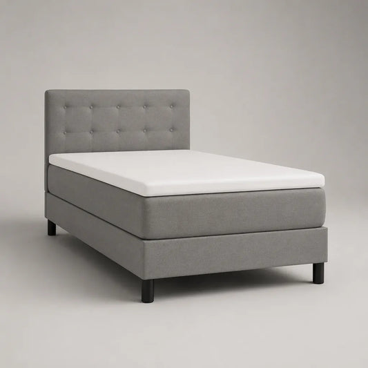 Letto continentale 120 × 200 cm con materassi, materassi e testa di letto in tessuto grigio