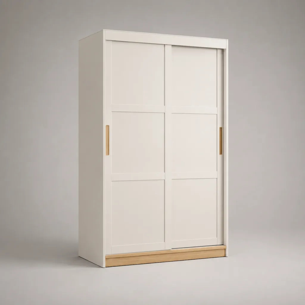 Armadio rettangolare con 2 porte scorrevoli in pannello di particelle, rovere bianco e chiaro, 120 × 55 × 200 cm