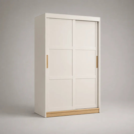 Armadio rettangolare con 2 porte scorrevoli in pannello di particelle, rovere bianco e chiaro, 120 × 55 × 200 cm