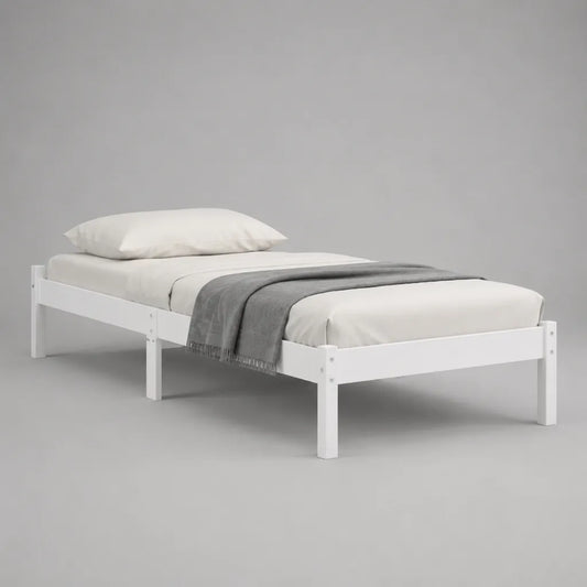 Letto singolo rettangolare in legno bianco con letto con latte, letto 90 × 190 cm