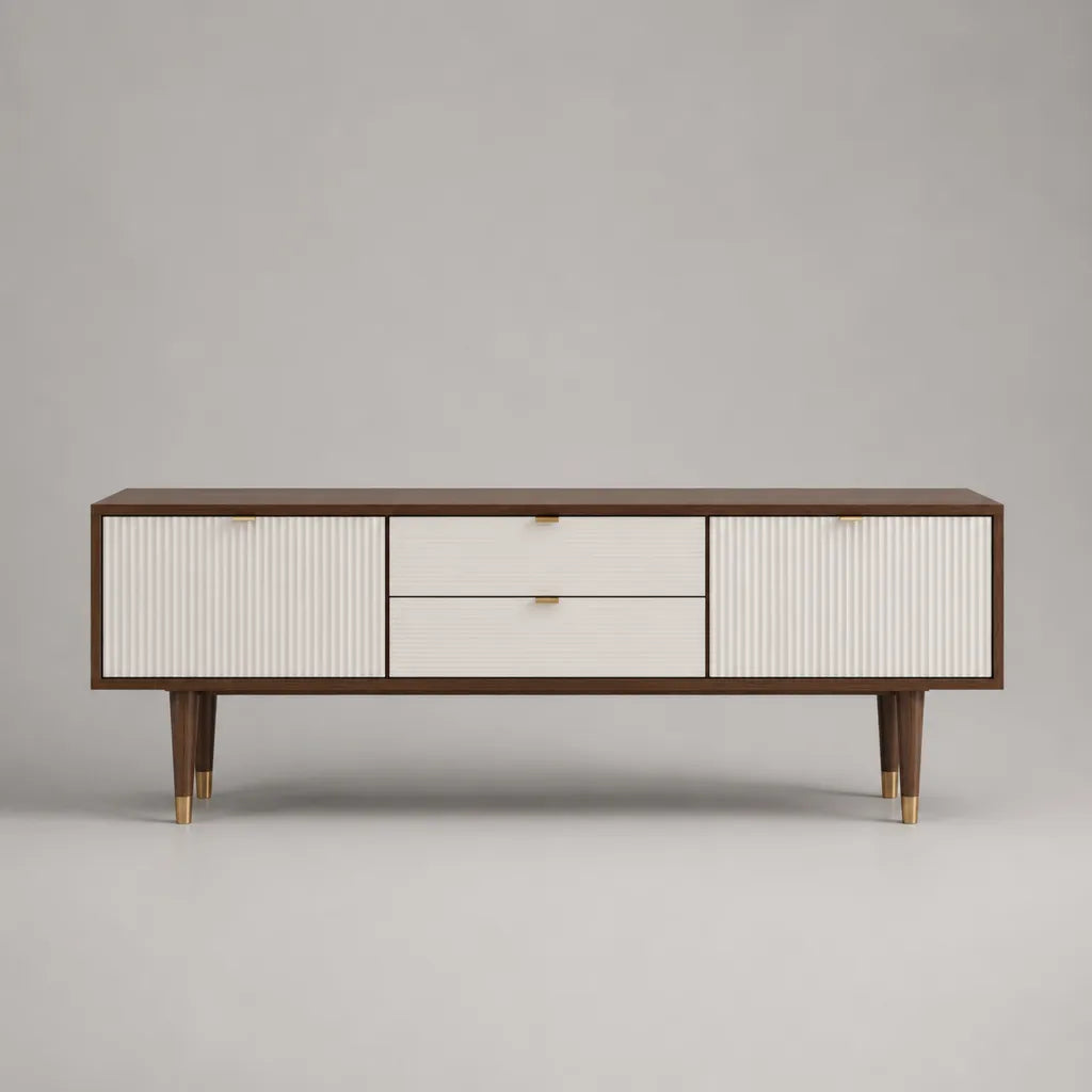MDF rettangolare marrone e bianco rotto, 160 × 40 × 60 cm, 2 porte e 2 cassetti