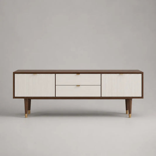 MDF rettangolare marrone e bianco rotto, 160 × 40 × 60 cm, 2 porte e 2 cassetti