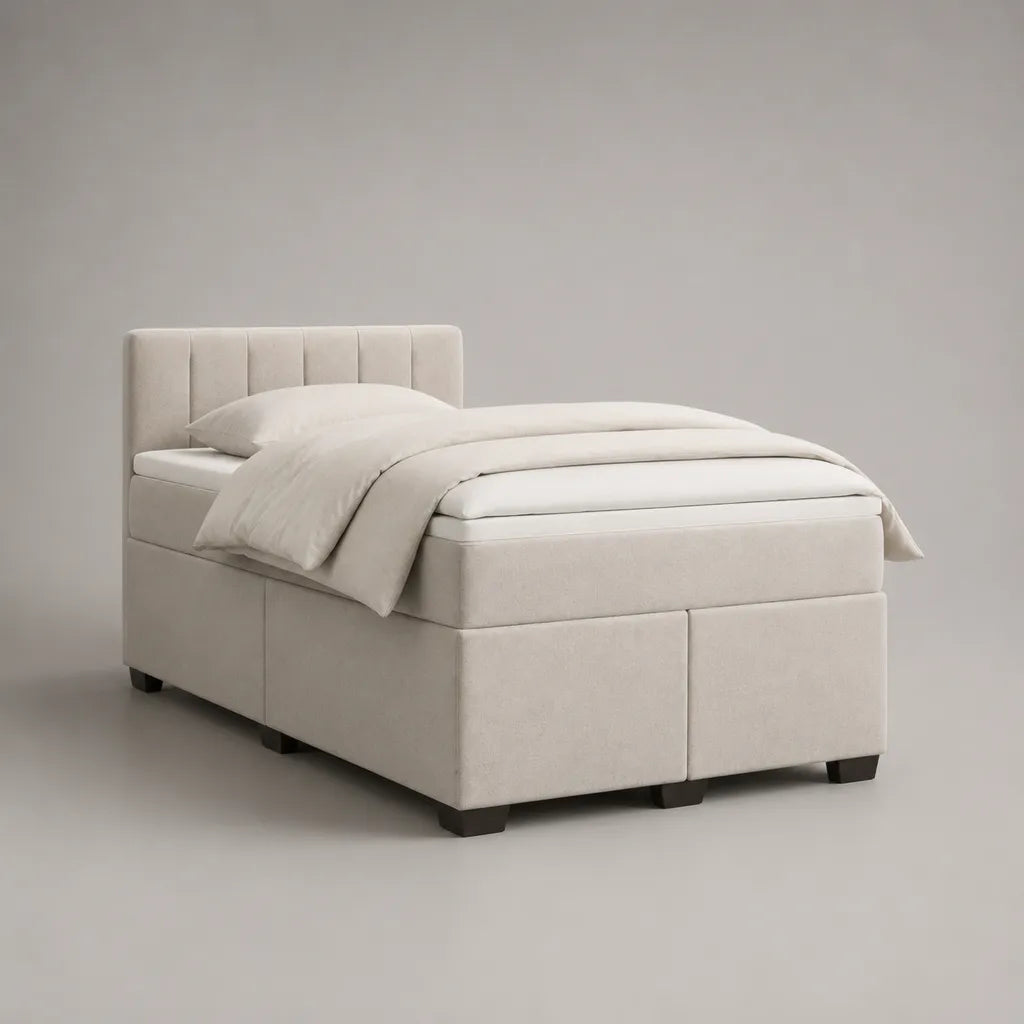 Lettino doppio imbottito luci beige 170 × 210 × 110 cm, letto 160 × 200 cm, testa di letto, materasso con molle drenate e materassi