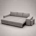 Divano letto convertibile 3 posti in tessuto grigio chiaro con 2 pouf, 260 × 95 × 85 cm, letto 210 × 160 cm