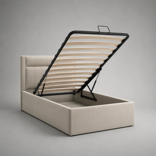 Letto con scatola rettangolare imbottito in velluto beige 152 × 215 × 110 cm, letto 140 × 200 cm, letto in rete estraibile