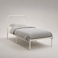 Cornice letto singolo in acciaio bianco con testata, letto 90 × 200 cm, dimensioni 208 × 96 × 100 cm