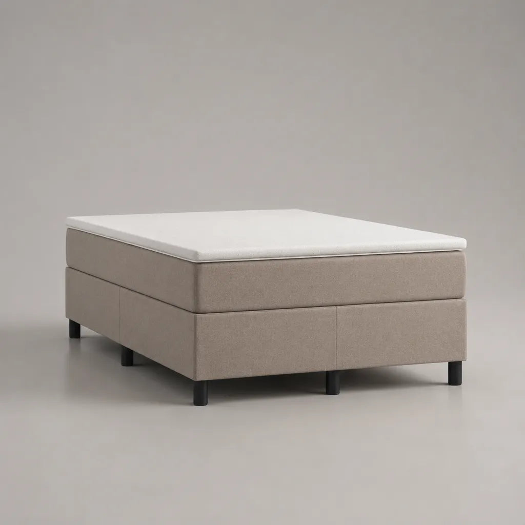 Letto a molla 2 posti in tessuto beige con materasso e materasso bianco, 140 × 200 cm