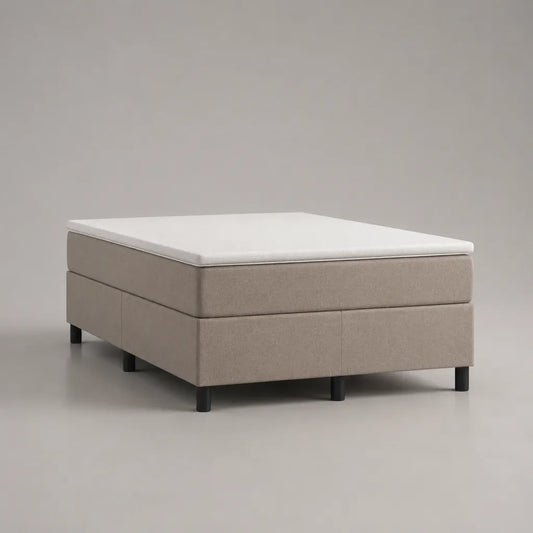 Letto a molla 2 posti in tessuto beige con materasso e materasso bianco, 140 × 200 cm