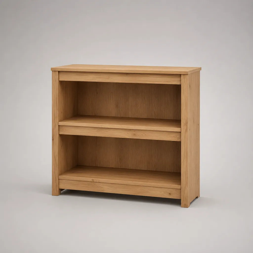 2 livelli rettangolare libreria bassa in rovere massello e rovere placcato MDF, rovere naturale, 90 × 30 × 90 cm