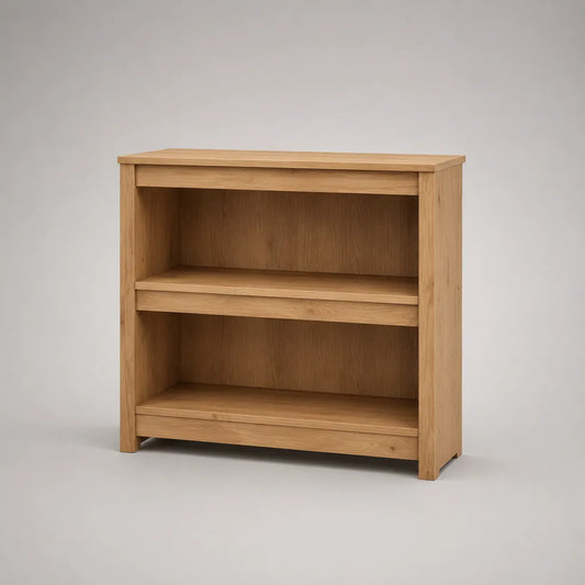2 livelli rettangolare libreria bassa in rovere massello e rovere placcato MDF, rovere naturale, 90 × 30 × 90 cm