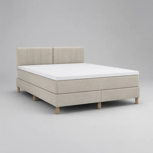 Letto imbottito doppio in tessuto beige con materasso, materasso e testiera, letto 180 × 200 cm