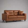 Divano 2 posti in cognac e similpelle PU nera con letto gigogne, 174 × 86 × 85 cm