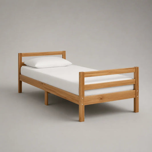 Letto singolo in legno marrone chiaro naturale 90 × 200 cm con letto con latte