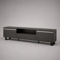 Basso armadio TV in legno e metallo, 2 porte, 1 cassetto e nicchia aperta, rovere nero, nero e argento, 180 × 40 × 55 cm